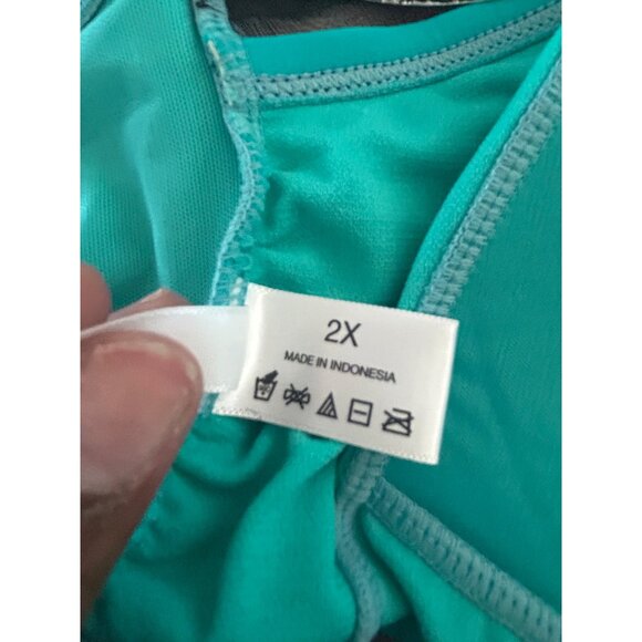 Crisscross Halter Teal One-Piece Swimsuit With Black Stripes & Back Clasp Closur - Picture 9 of 12